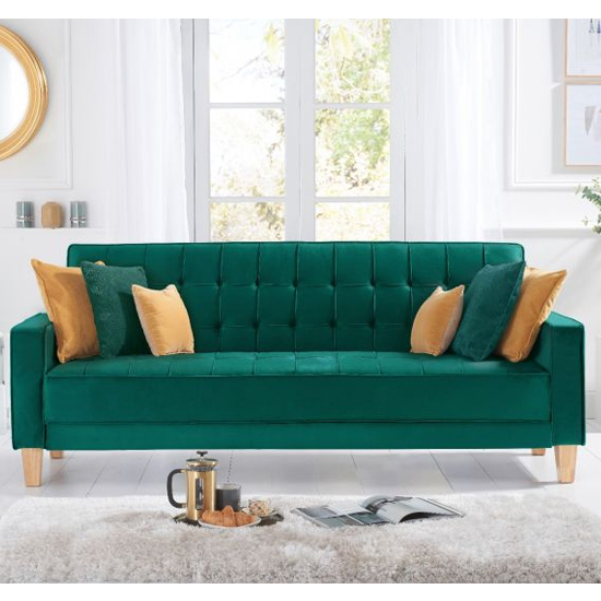 Resita Velvet Upholstered Sofa Bed In Green