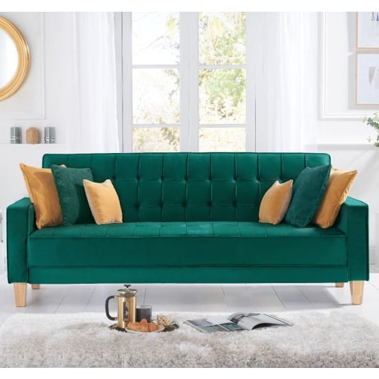 Resita Velvet Upholstered Sofa Bed In Green Furniture in Fashion