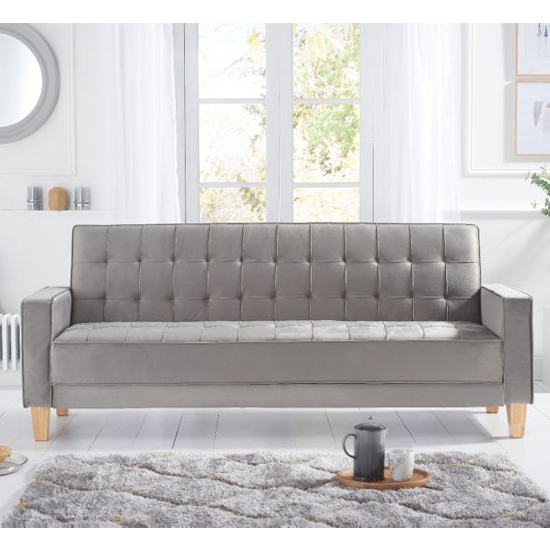 Resita Velvet Upholstered Sofa Bed In Grey Furniture in Fashion