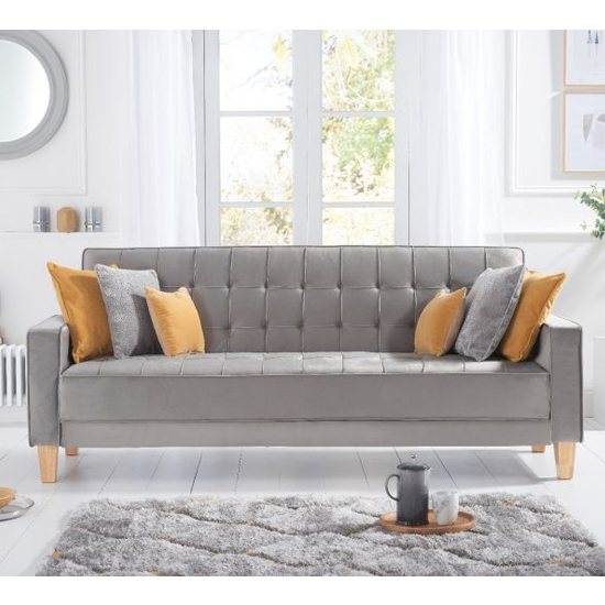 Resita Velvet Upholstered Sofa Bed In Grey Furniture in Fashion