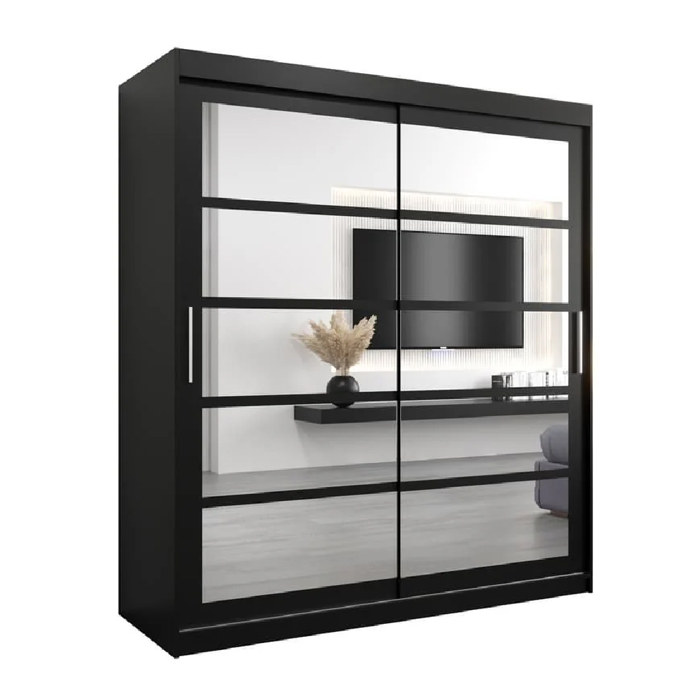 Reston Mirrored Wardrobe With 2 Sliding Doors In Black