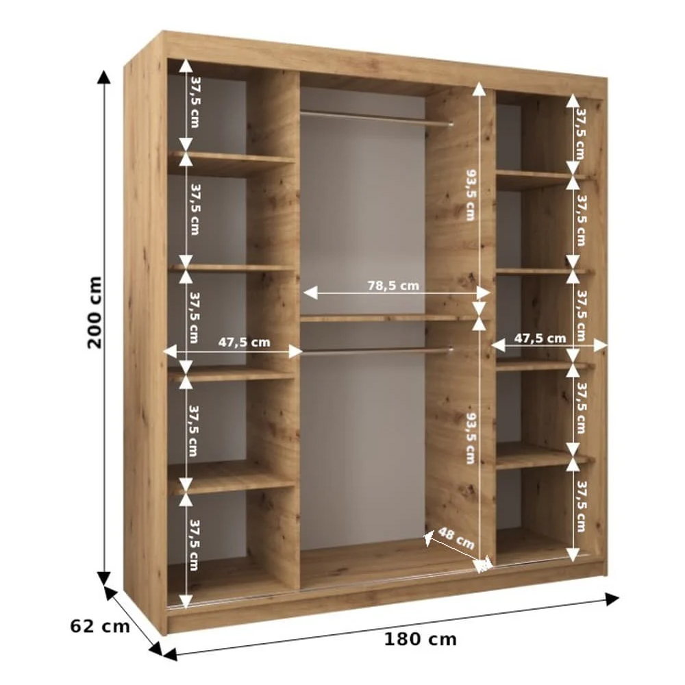 Reston Mirrored Wardrobe With 2 Sliding Doors In Sonoma Oak