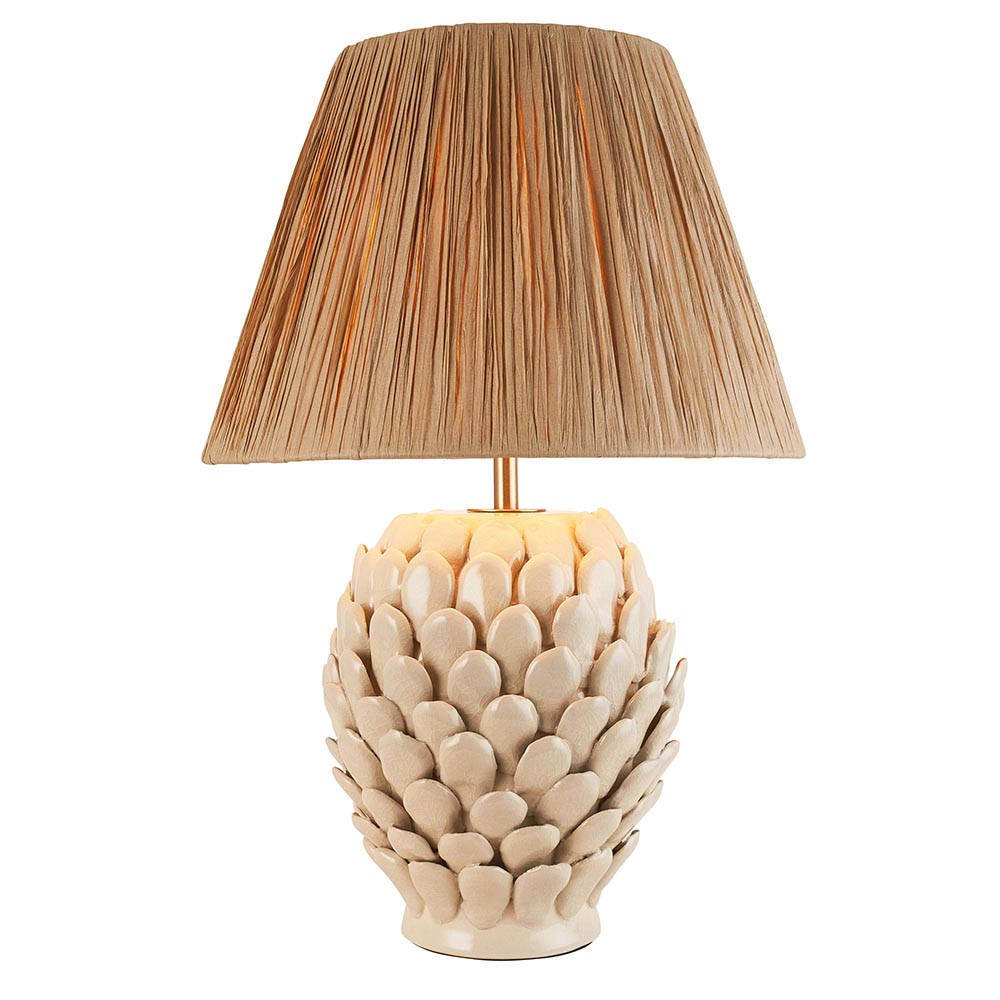 Reston Natural Fabric 30cm Shade Ceramic Table Lamp In Ivory