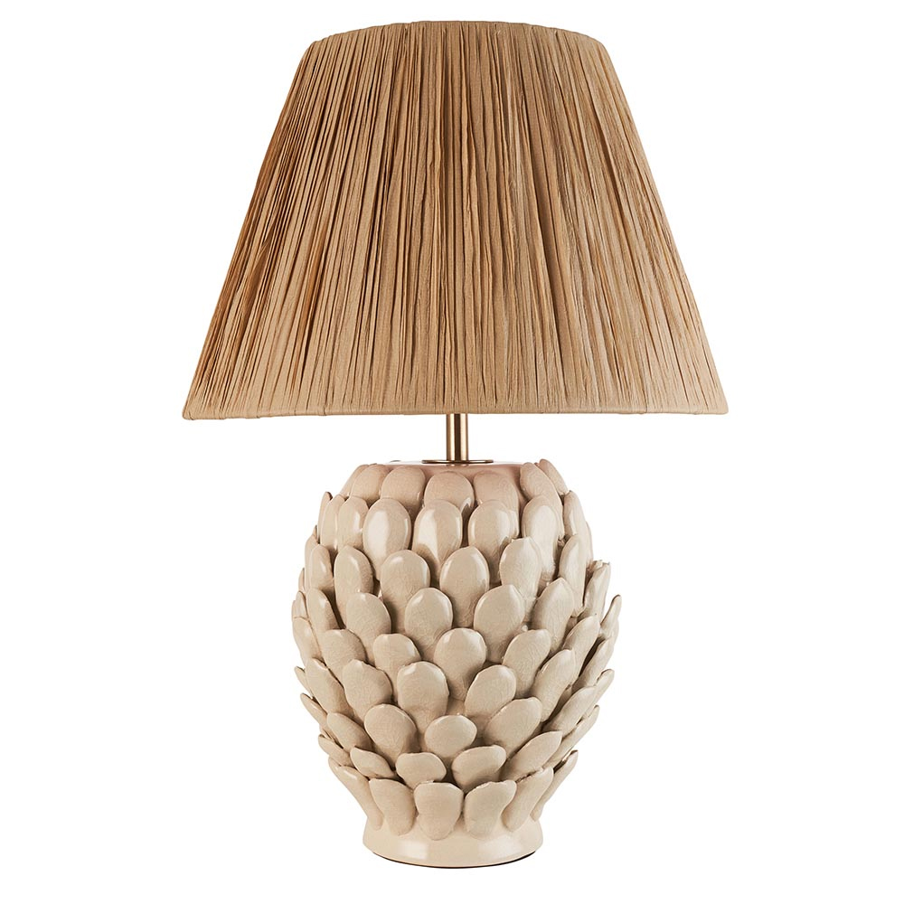 Reston Natural Fabric 30cm Shade Ceramic Table Lamp In Ivory
