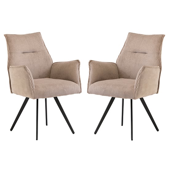 Product photograph of Reston Oyster Corduroy Fabric Mix Dining Armchairs In Pair from Furniture in Fashion