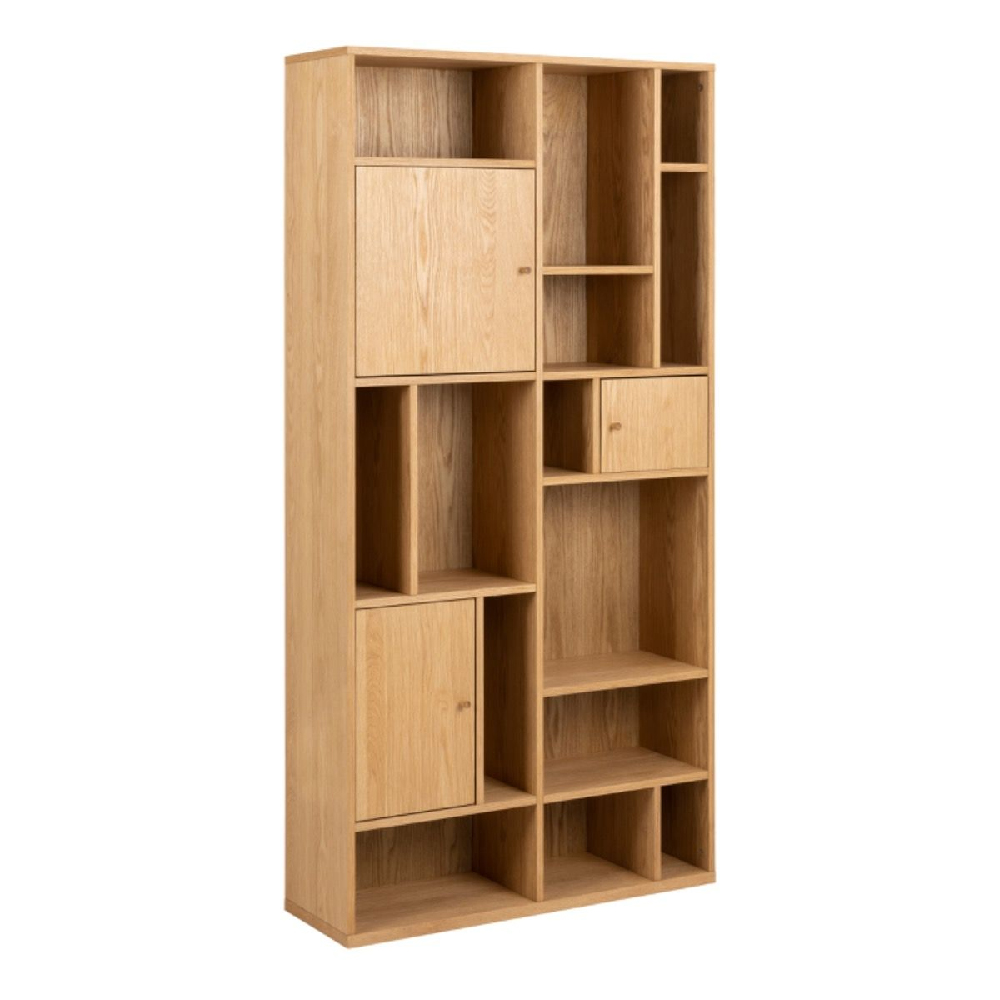 Reston Wooden Bookcase With 3 Doors And 11 Shelves In Oak