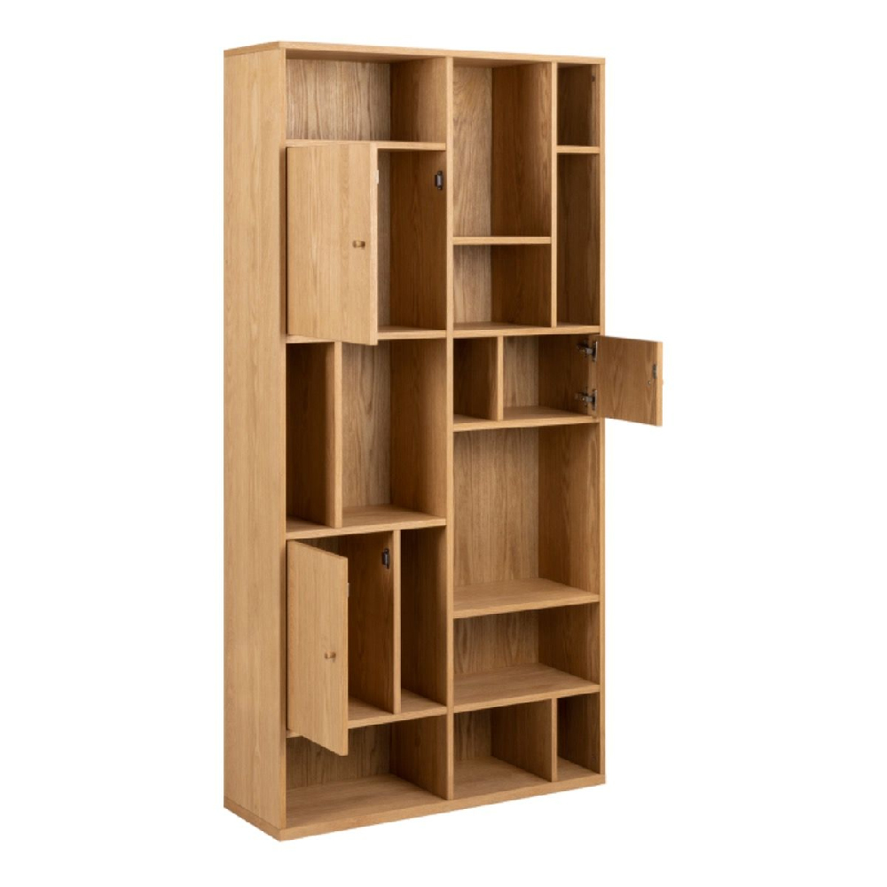 Reston Wooden Bookcase With 3 Doors And 11 Shelves In Oak