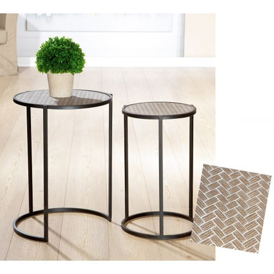 Retia Round Set Of 2 Nesting Tables In Brown With Metal Frame_2