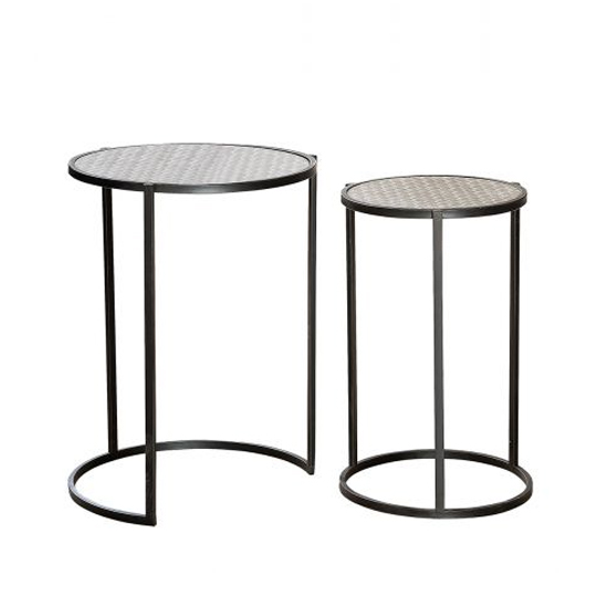 Read more about Retia round set of 2 nesting tables in brown with metal frame