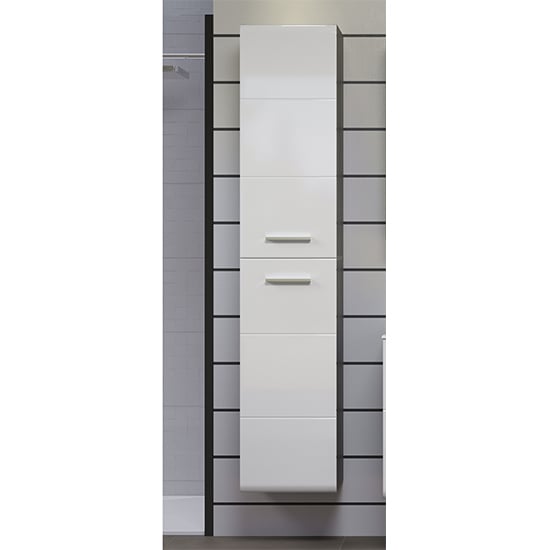 Product photograph of Reus Tall Wall Hung Gloss Storage Cabinet In Smokey Silver from Furniture in Fashion