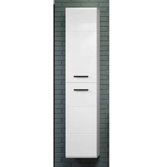 Reus Tall Wall Hung High Gloss Storage Cabinet In White