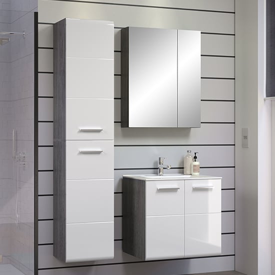 Reus Wall Hung Gloss Bathroom Furniture Set 3 In Smokey Silver
