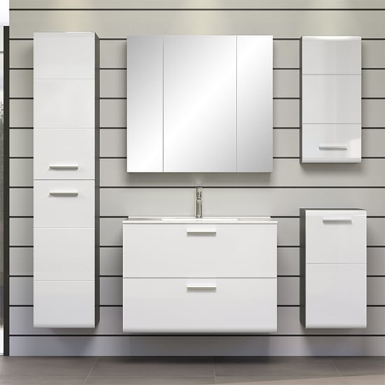 Read more about Reus wall hung gloss bathroom furniture set 6 in smokey silver