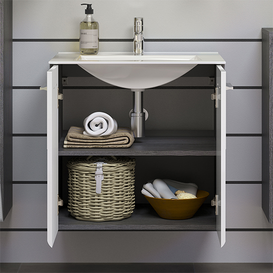 Reus Wall Hung Gloss Vanity Unit With 2 Doors In Smokey Silver