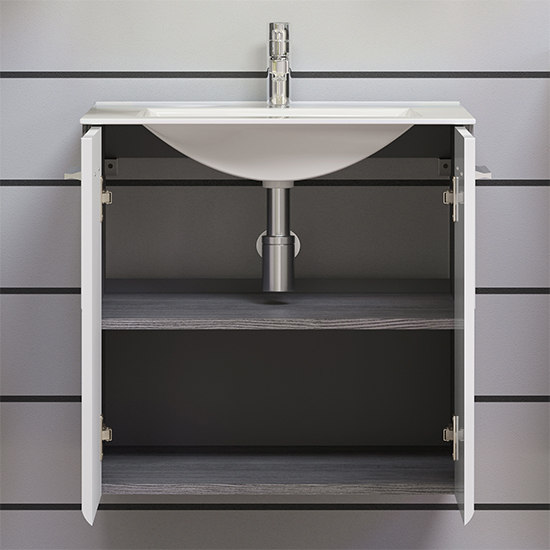 Reus Wall Hung Gloss Vanity Unit With 2 Doors In Smokey Silver