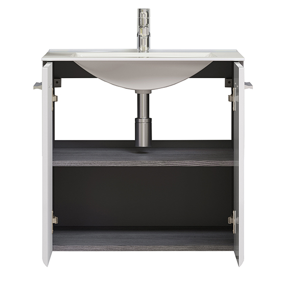 Reus Wall Hung Gloss Vanity Unit With 2 Doors In Smokey Silver