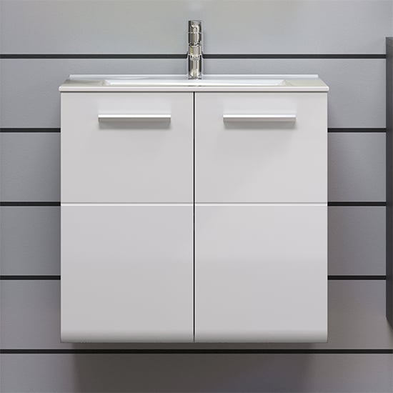 Photo of Reus wall hung gloss vanity unit with 2 doors in smokey silver