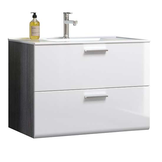 Reus Wall Hung Gloss Vanity Unit With 2 Drawers In Smokey Silver
