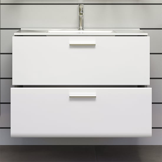 Product photograph of Reus Wall Hung Gloss Vanity Unit With 2 Drawers In Smokey Silver from Furniture in Fashion