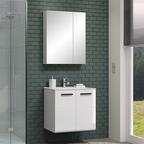 Reus Wall Hung High Gloss Bathroom Furniture Set 1 In White