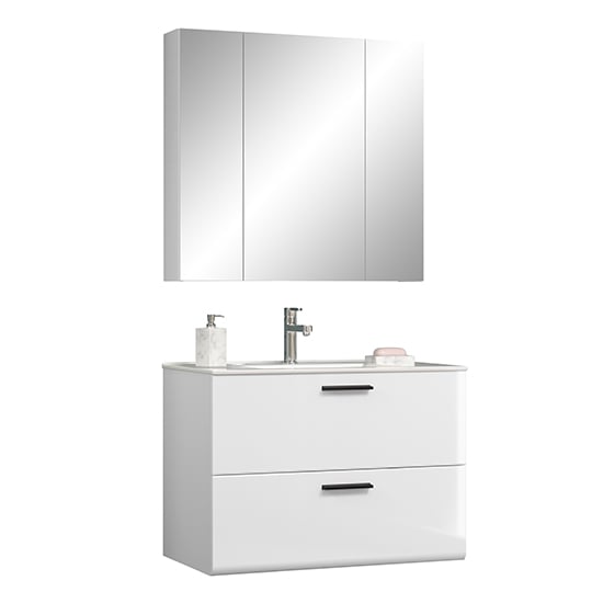 Reus Wall Hung High Gloss Bathroom Furniture Set 2 In White_2