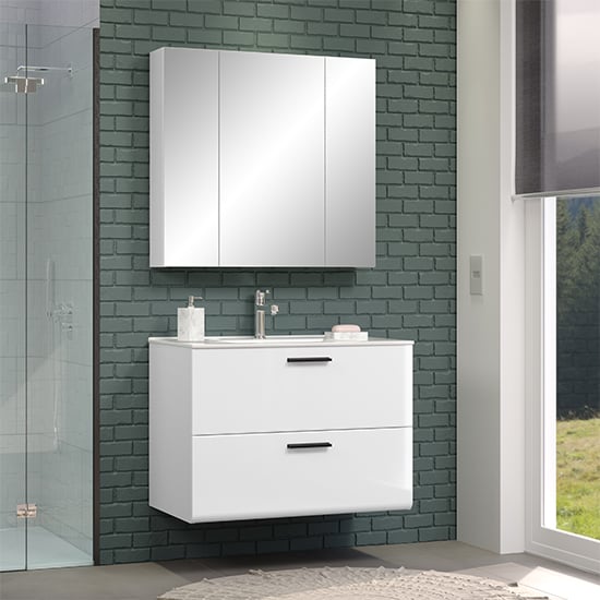 Reus Wall Hung High Gloss Bathroom Furniture Set 2 In White