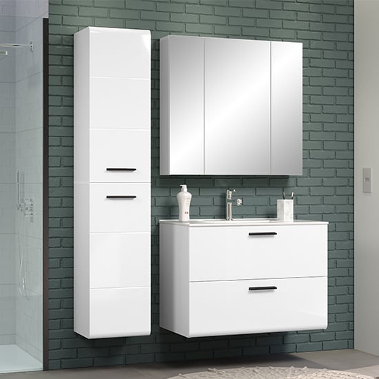 Reus Wall Hung High Gloss Bathroom Furniture Set 4 In White_1