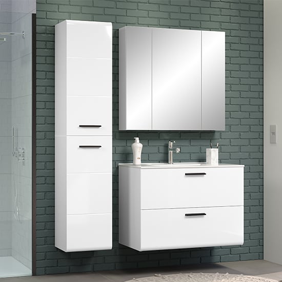 Amanda Bathroom LED Furniture Set In White High Gloss Furniture in