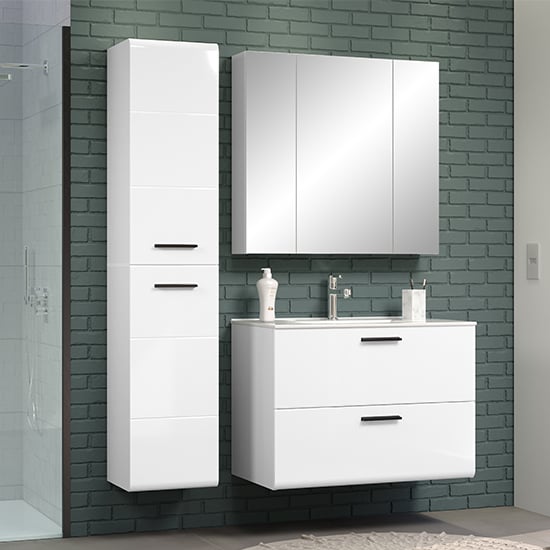 Photo of Reus wall hung high gloss bathroom furniture set 4 in white