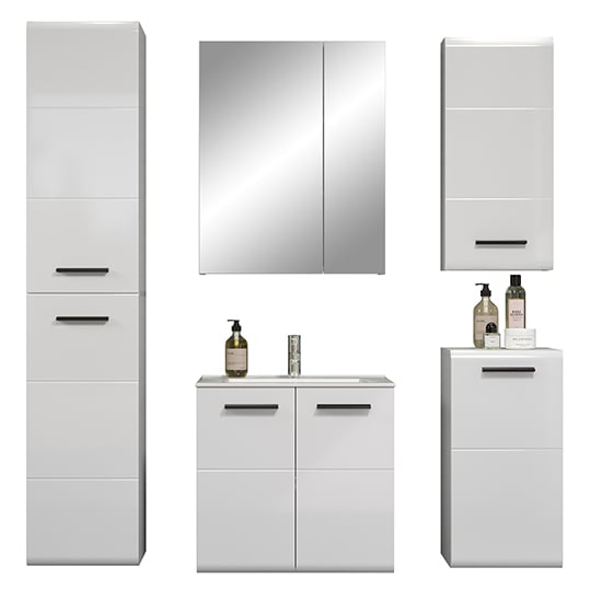 Reus Wall Hung High Gloss Bathroom Furniture Set 5 In White_3