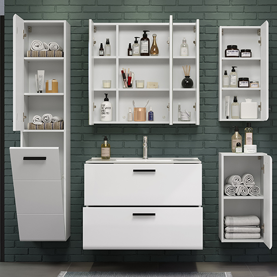 Reus Wall Hung High Gloss Bathroom Furniture Set 6 In White Furniture