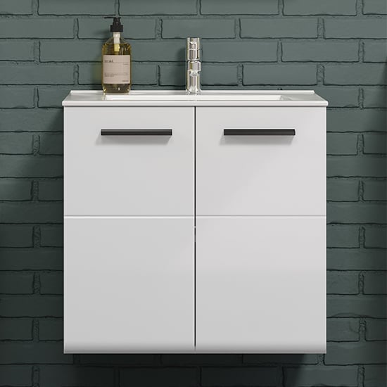 Product photograph of Reus Wall Hung High Gloss Vanity Unit With 2 Doors In White from Furniture in Fashion