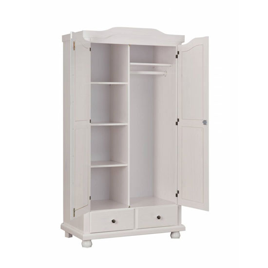 Reutte Wooden 2 Doors Wardrobe In White Varnish With 2 Drawers_2