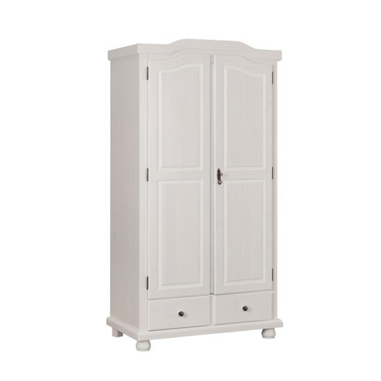 Reutte Wooden 2 Doors Wardrobe In White Varnish With 2 Drawers