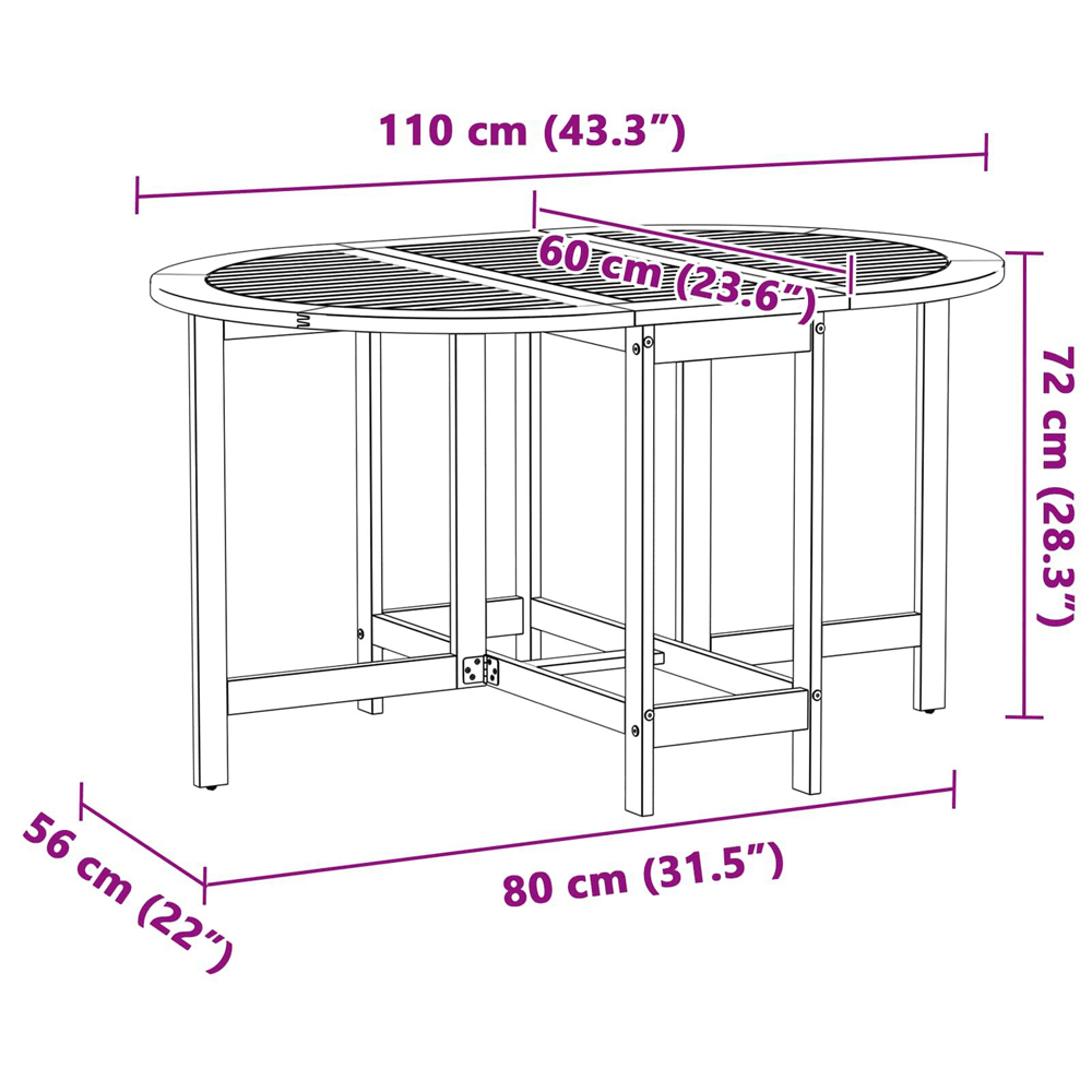 Revano Garden 110cm Acacia Wood Folding Dining Table in Brown
