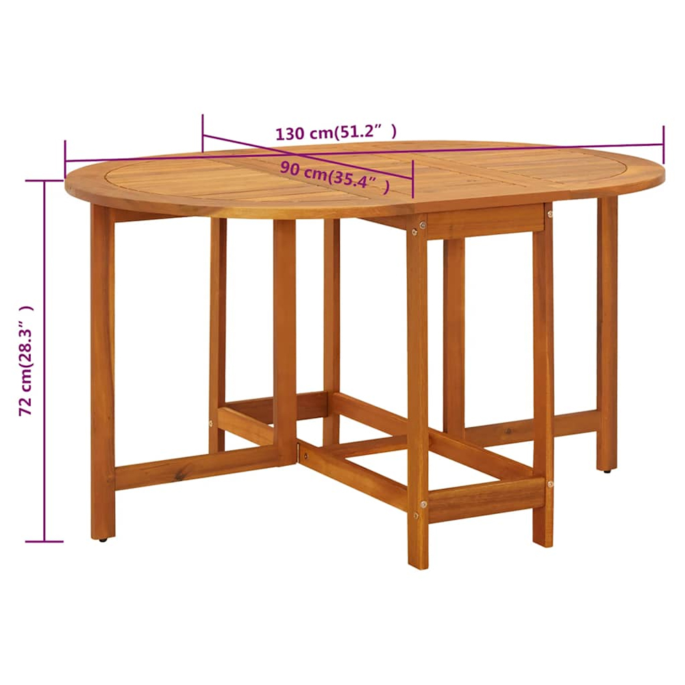Revano Garden 130cm Acacia Wood Folding Dining Table in Brown