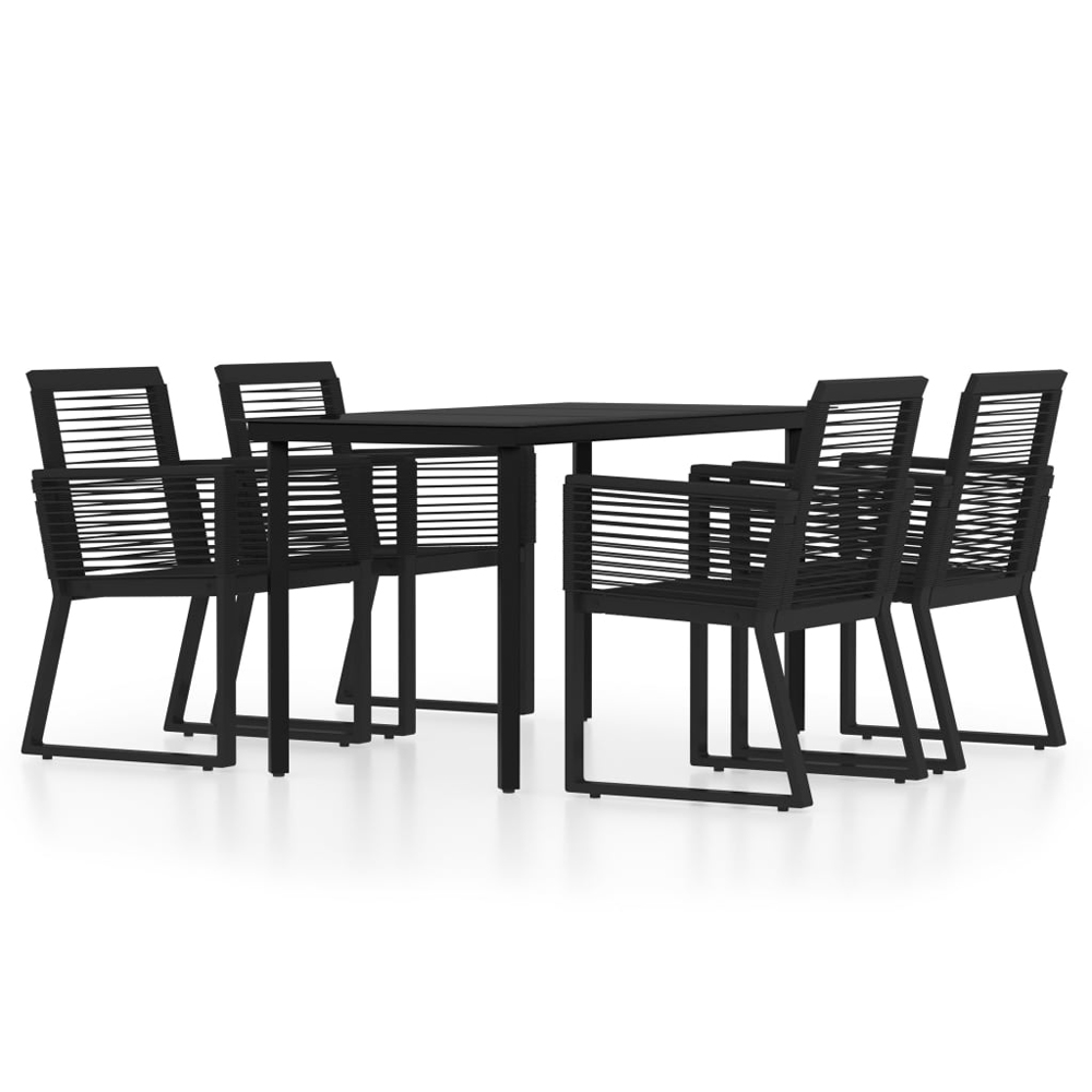 Revano Garden 140cm Glass Top Dining Table with 4 Chairs in Black