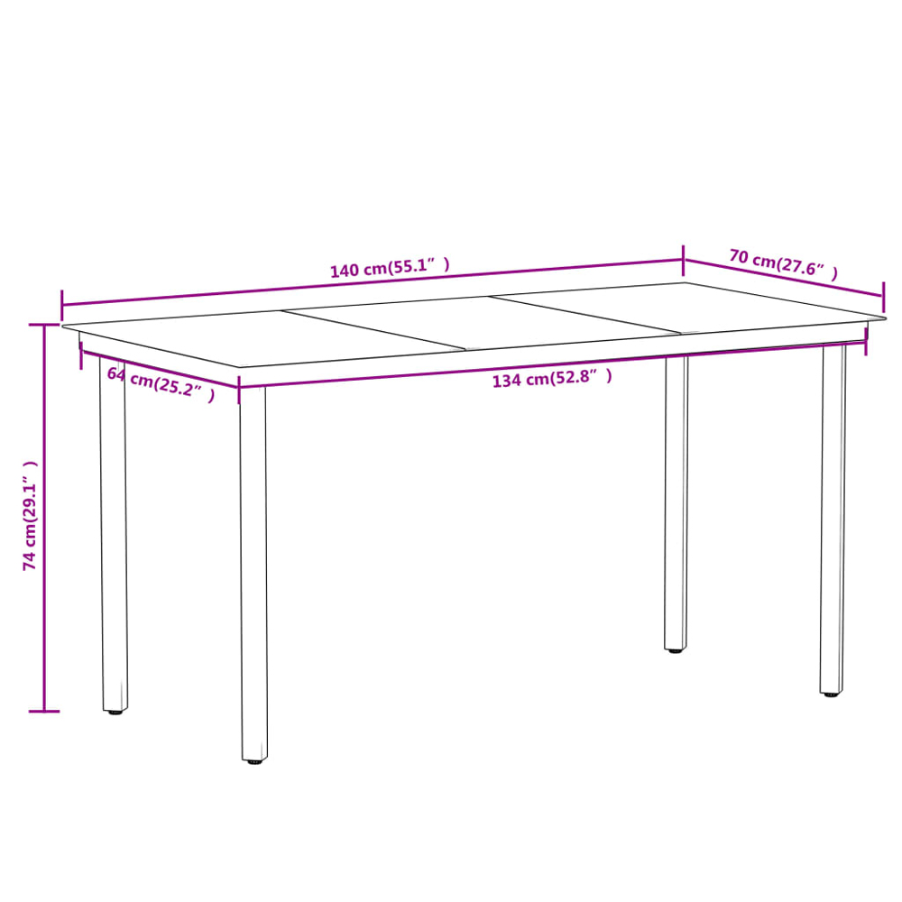 Revano Garden 140cm Glass Top Dining Table with 4 Chairs in Black