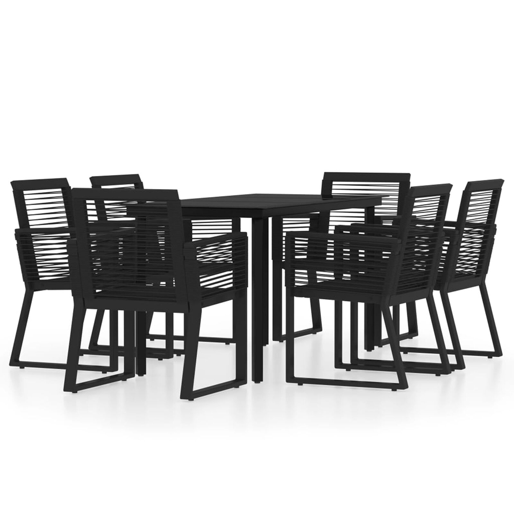 Revano Garden 140cm Glass Top Dining Table with 6 Chairs in Black