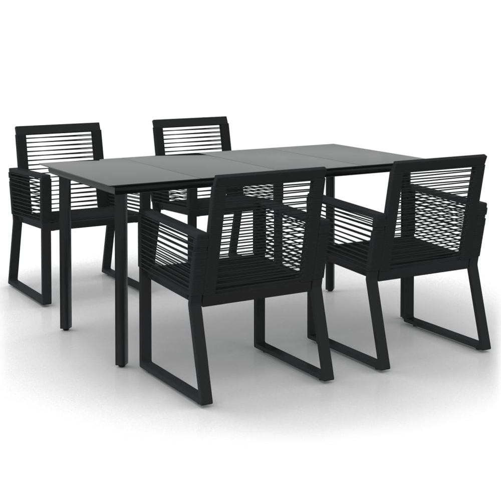 Revano Garden 160cm Glass Top Dining Table with 4 Chairs in Black