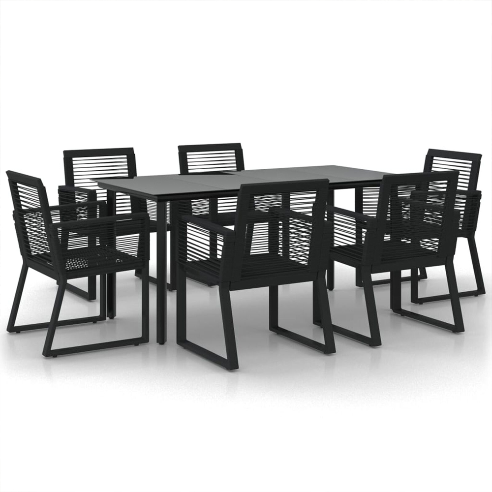 Revano Garden 160cm Glass Top Dining Table with 6 Chairs in Black