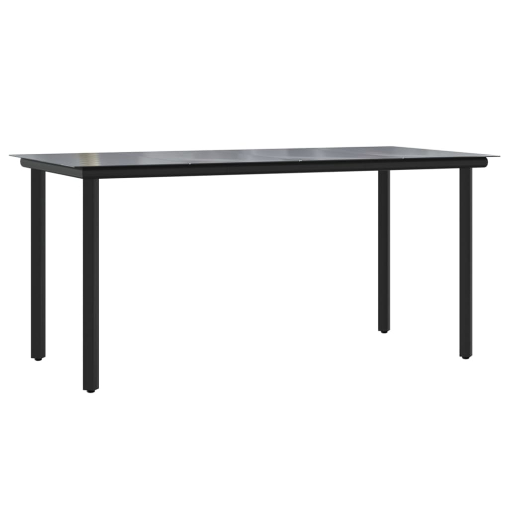 Revano Garden 160cm Glass Top Dining Table with 6 Chairs in Black