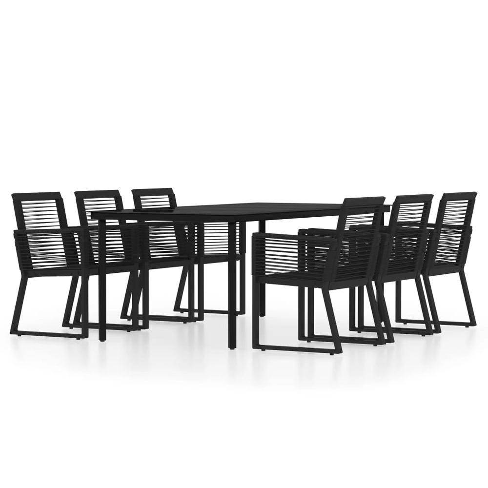 Revano Garden 200cm Glass Top Dining Table with 6 Chairs in Black