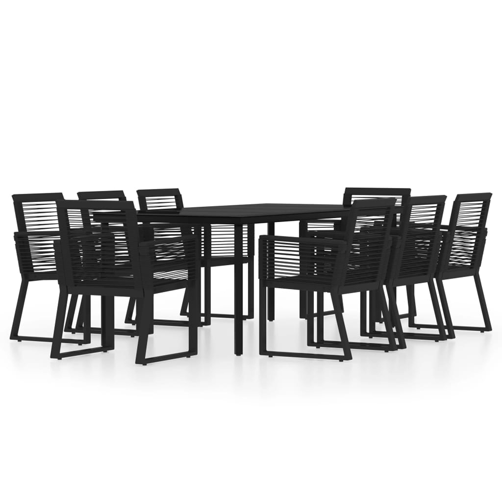 Revano Garden 200cm Glass Top Dining Table with 8 Chairs in Black