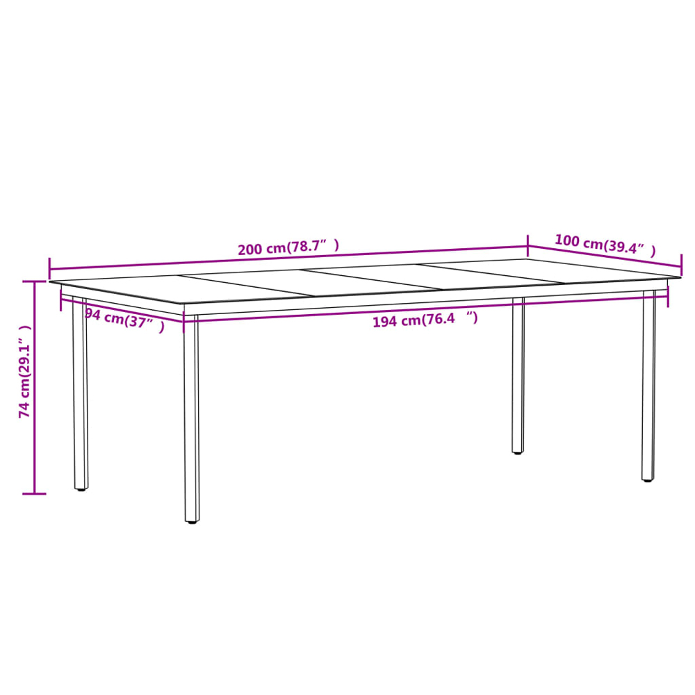 Revano Garden 200cm Glass Top Dining Table with 8 Chairs in Black