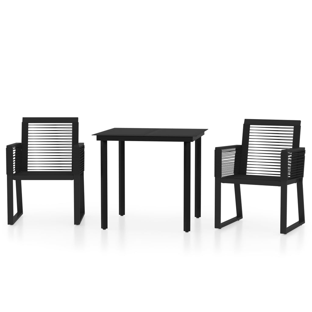 Revano Garden 80cm Glass Top Dining Table with 2 Chairs in Black
