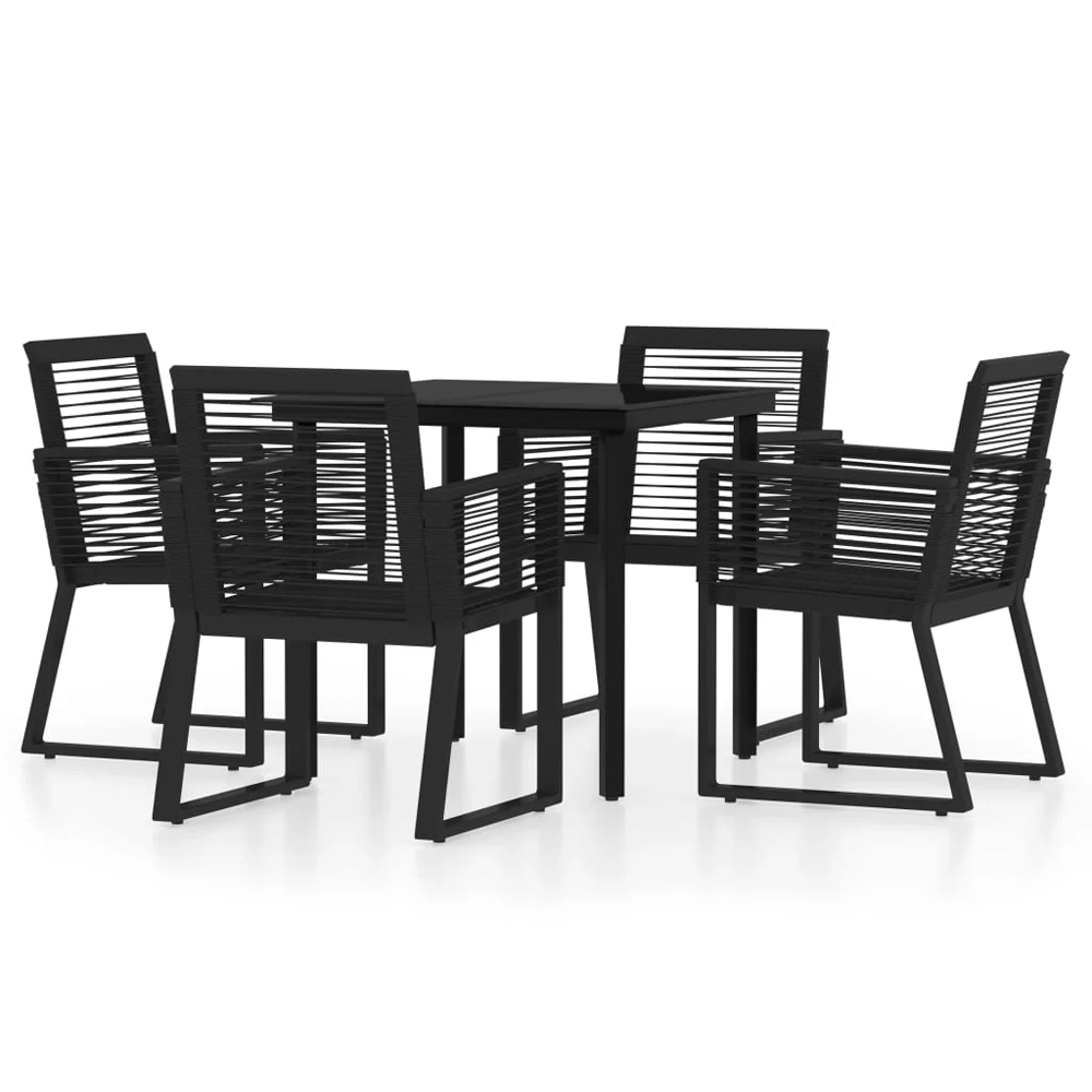 Revano Garden 80cm Glass Top Dining Table with 4 Chairs in Black