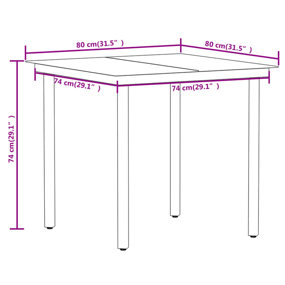 Revano Garden 80cm Glass Top Dining Table with 4 Chairs in Black