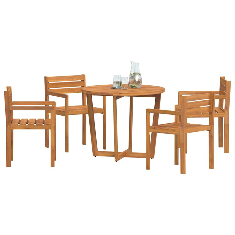 Revano Garden 90cm Acacia Wood Dining Table with 4 Chairs in Brown