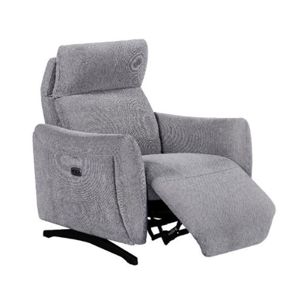 Revere Fabric Electric Recliner 1 Seater Sofa In Pewter